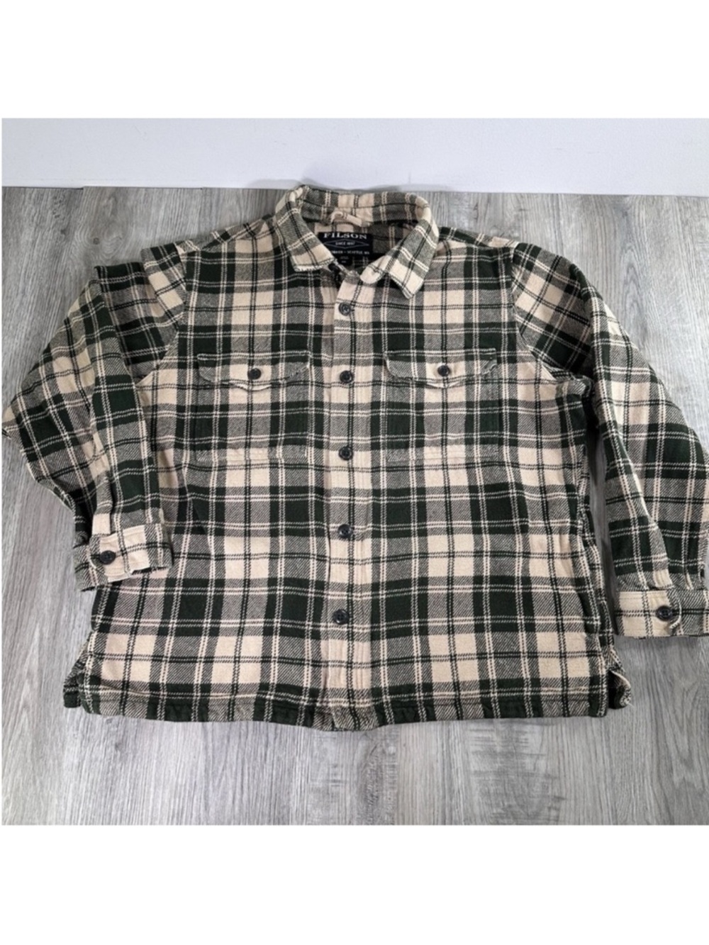 Filson Deer Island Jac Shirt Jacket Dark Cream & Green Men’s Medium Button Up